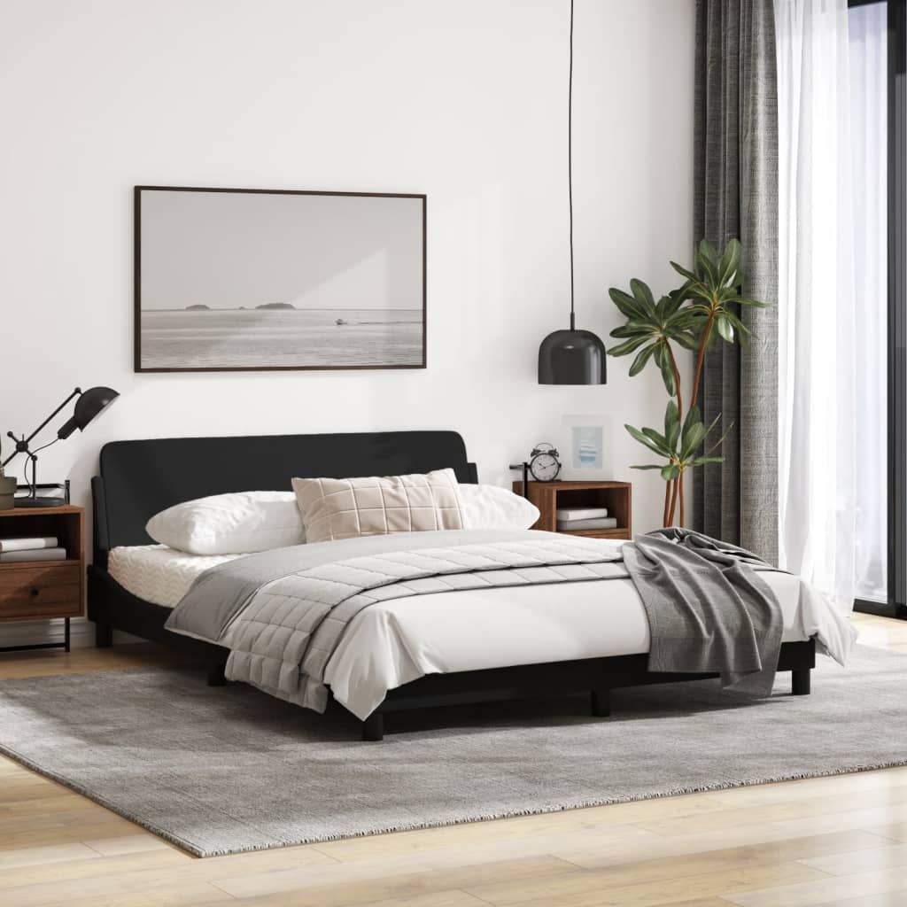 Cadru de pat cu tăblie, negru, 160x200 cm, textil GartenMobel Dekor