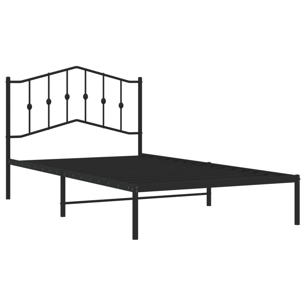 Cadru de pat din metal cu tăblie, negru, 107x203 cm GartenMobel Dekor