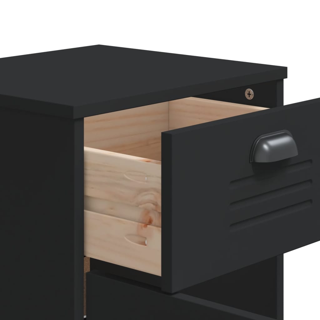 Noptieră „VIKEN”, negru, lemn masiv de pin GartenMobel Dekor