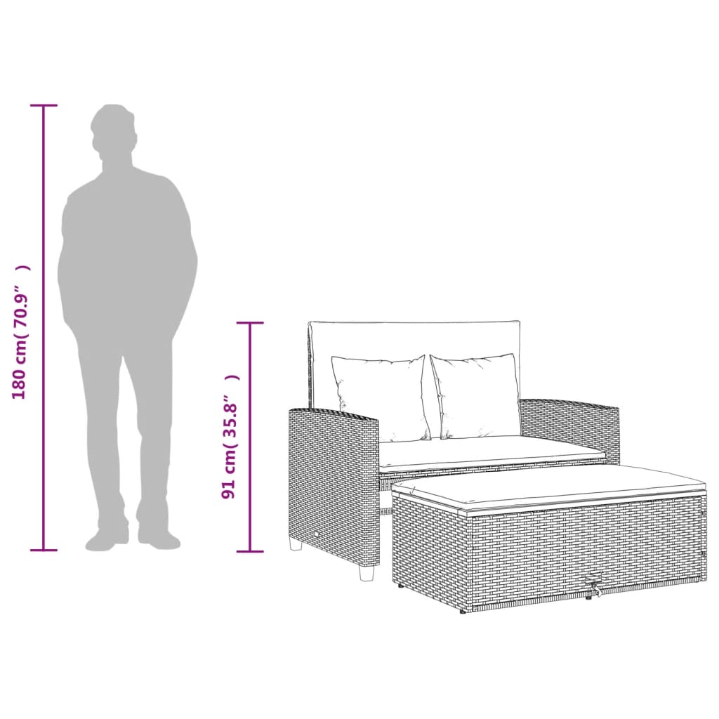 Canapea de grădină, 2 locuri, bej, poliratan & lemn de acacia GartenMobel Dekor