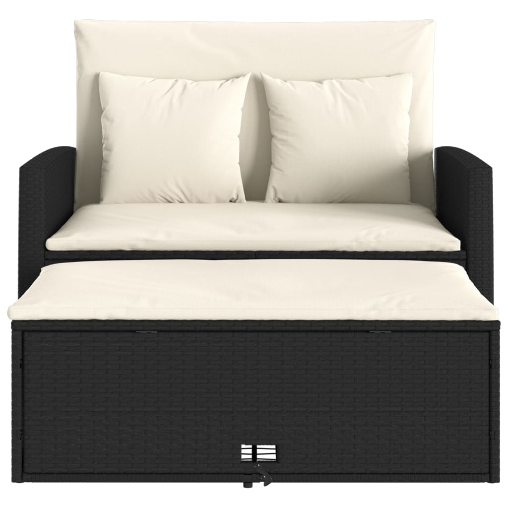 Canapea de grădină cu perne, 2 locuri, negru, poliratan GartenMobel Dekor