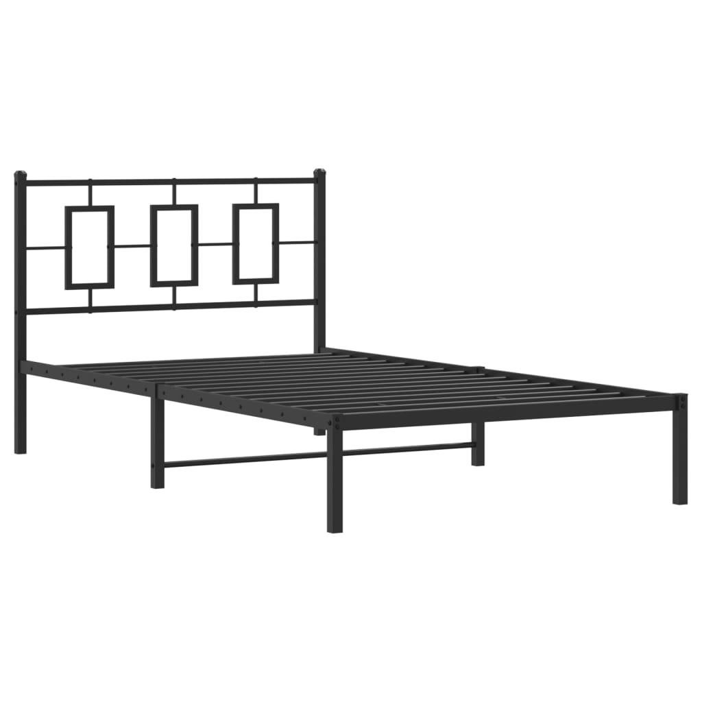 Cadru de pat din metal cu tăblie, negru, 107x203 cm GartenMobel Dekor