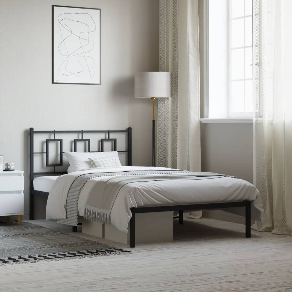 Cadru de pat din metal cu tăblie, negru, 107x203 cm GartenMobel Dekor