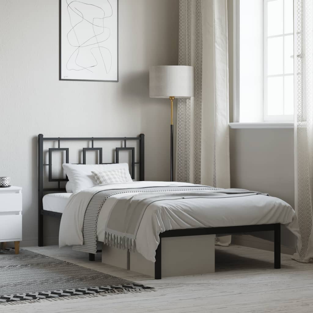 Cadru de pat metalic cu tăblie, negru, 90x190 cm GartenMobel Dekor