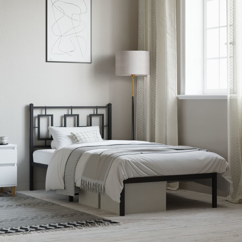 Cadru pat metalic cu tăblie, negru, 90x200 cm GartenMobel Dekor