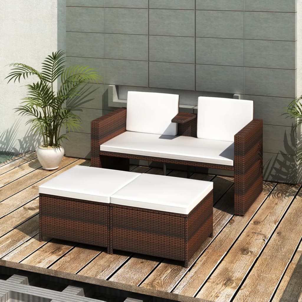 Set mobilier de grădină cu perne, 4 piese, maro, poliratan GartenMobel Dekor