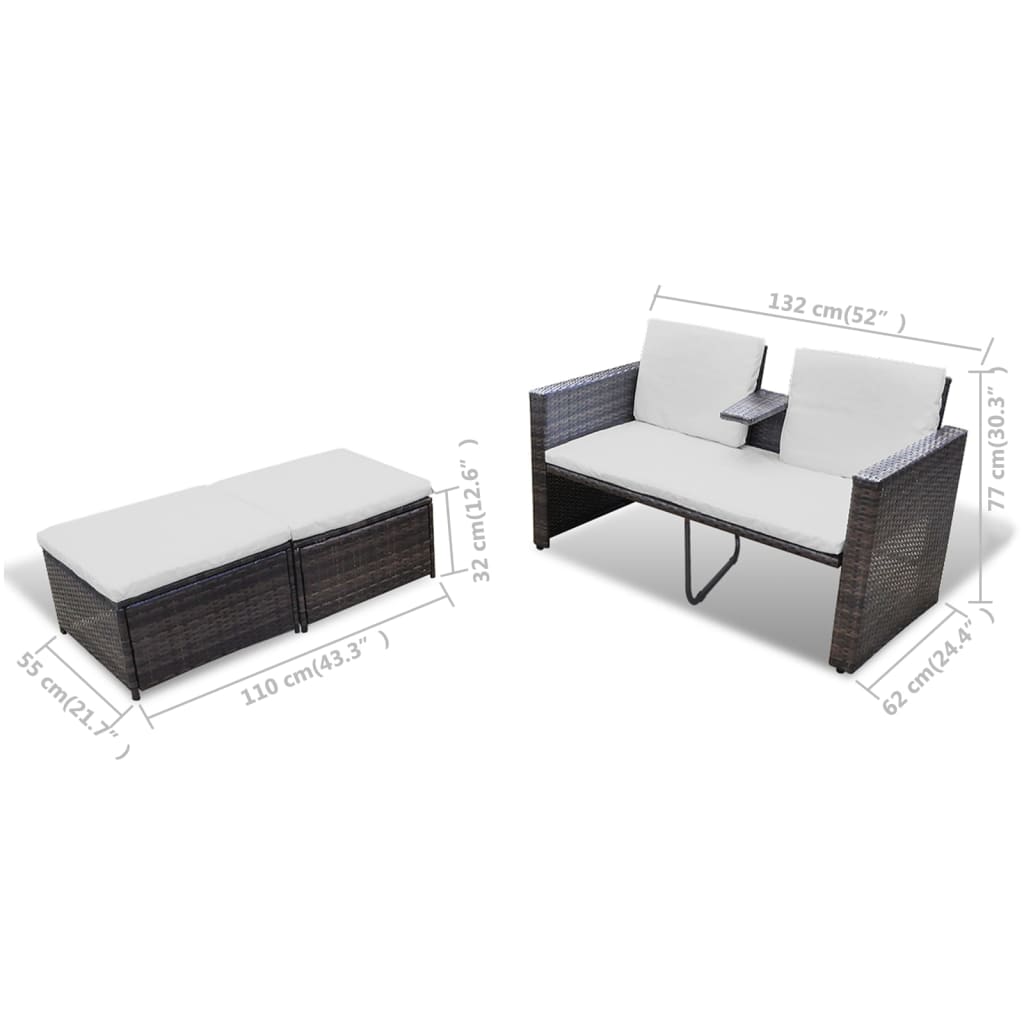 Set mobilier de grădină cu perne, 4 piese, maro, poliratan GartenMobel Dekor