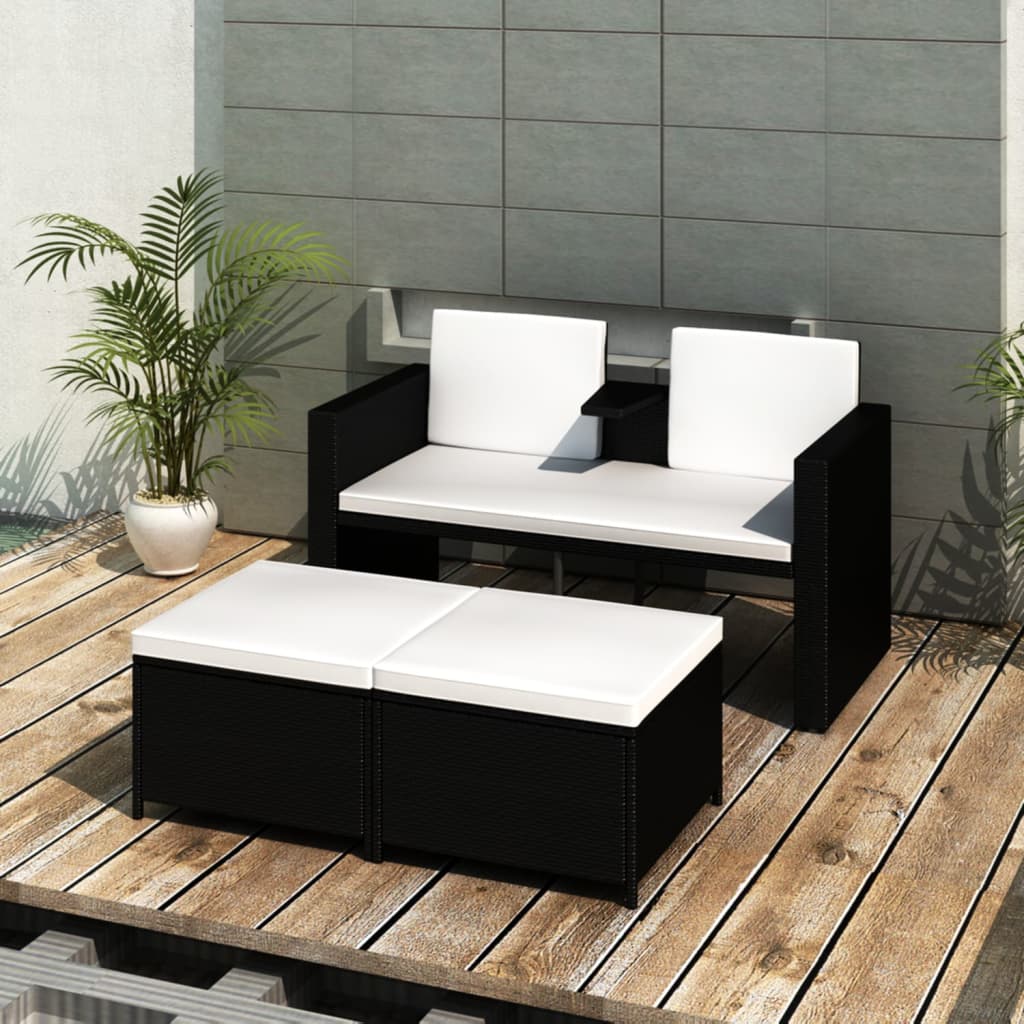 Set mobilier de grădină cu perne, 4 piese, negru, poliratan GartenMobel Dekor