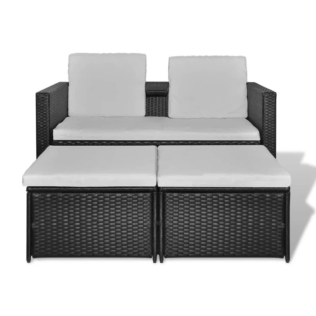 Set mobilier de grădină cu perne, 4 piese, negru, poliratan GartenMobel Dekor