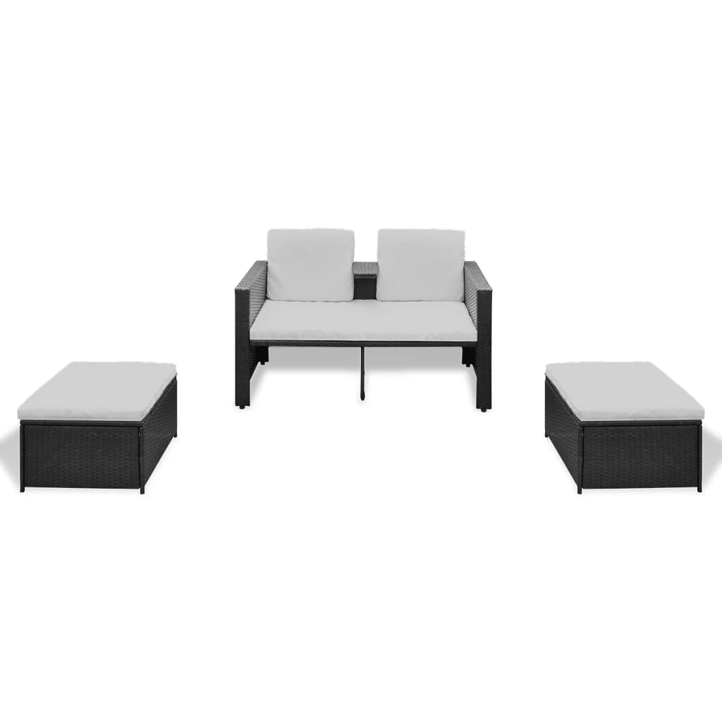 Set mobilier de grădină cu perne, 4 piese, negru, poliratan GartenMobel Dekor