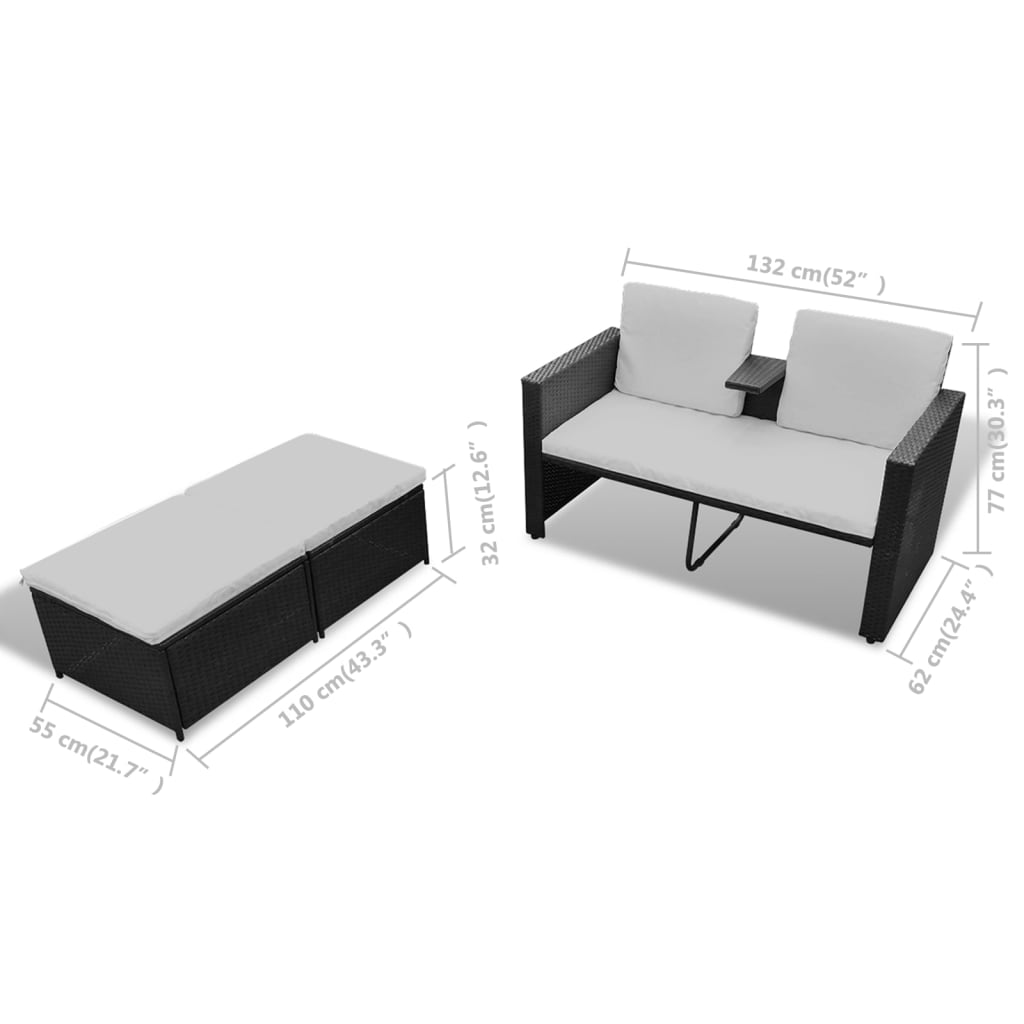 Set mobilier de grădină cu perne, 4 piese, negru, poliratan GartenMobel Dekor