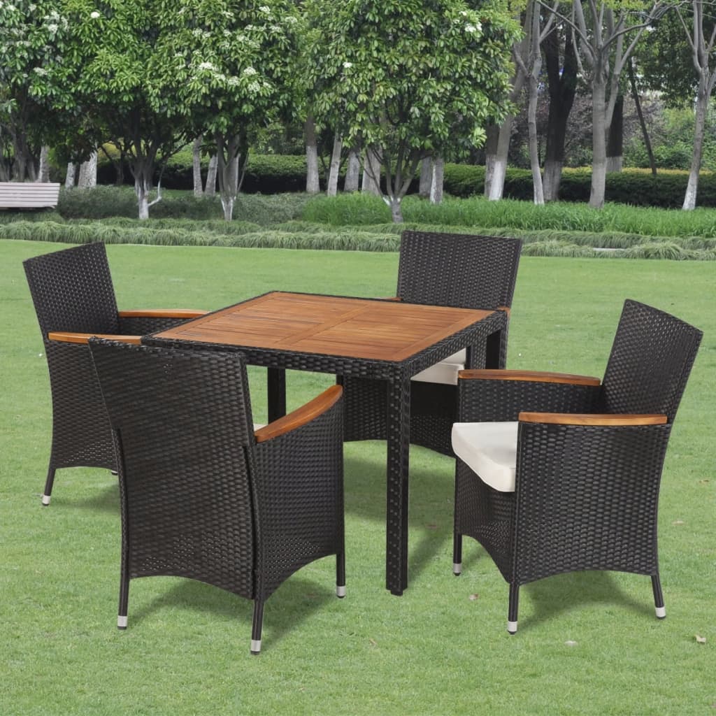 Set mobilier de exterior cu perne, 5 piese, negru, poliratan GartenMobel Dekor