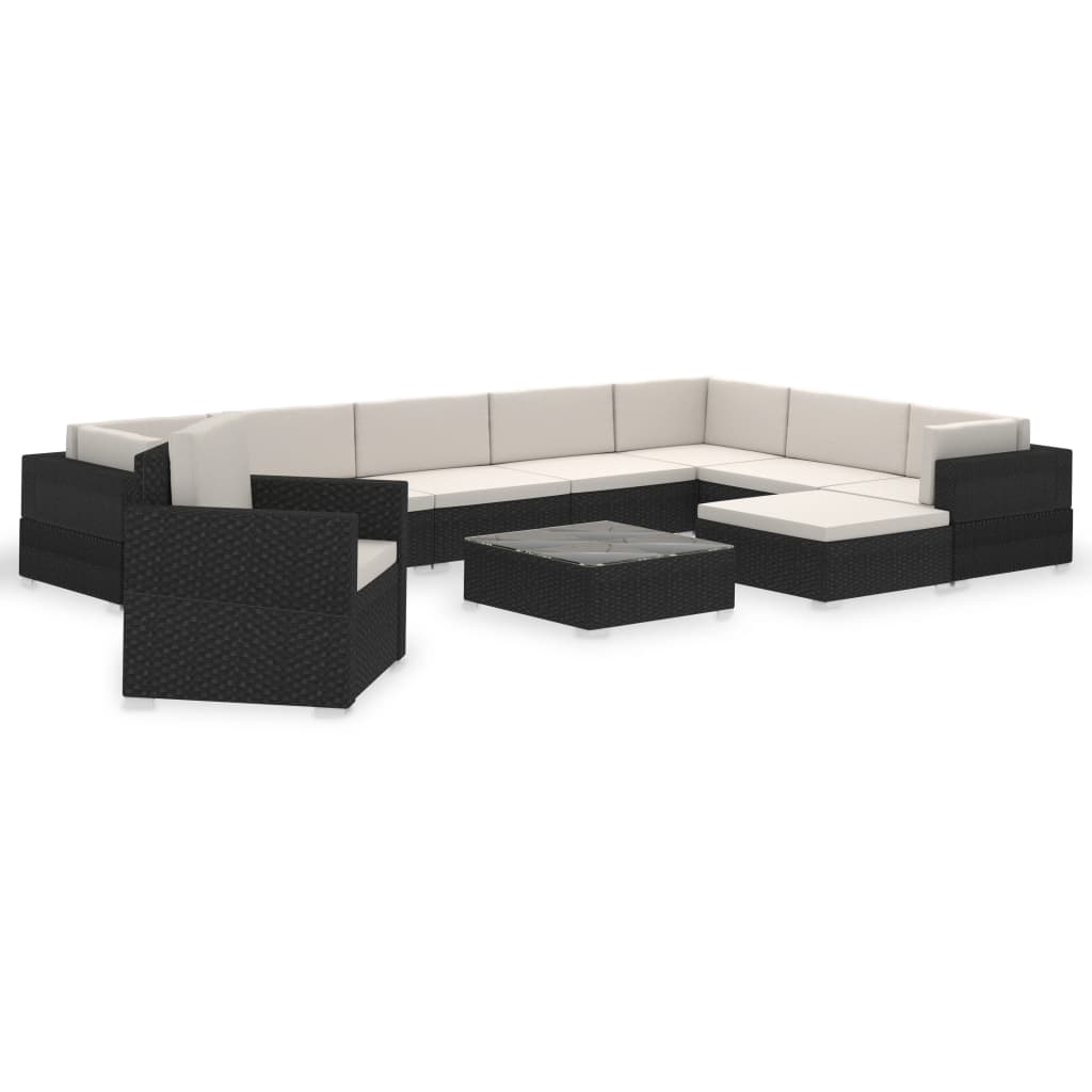 Set mobilier de grădină cu perne, 12 piese, negru, poliratan GartenMobel Dekor