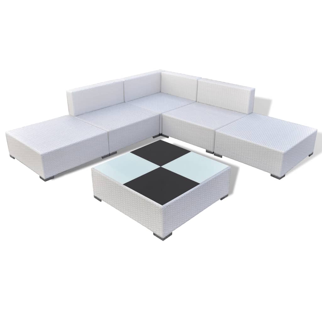 Set mobilier de grădină cu perne, 6 piese, alb, poliratan GartenMobel Dekor