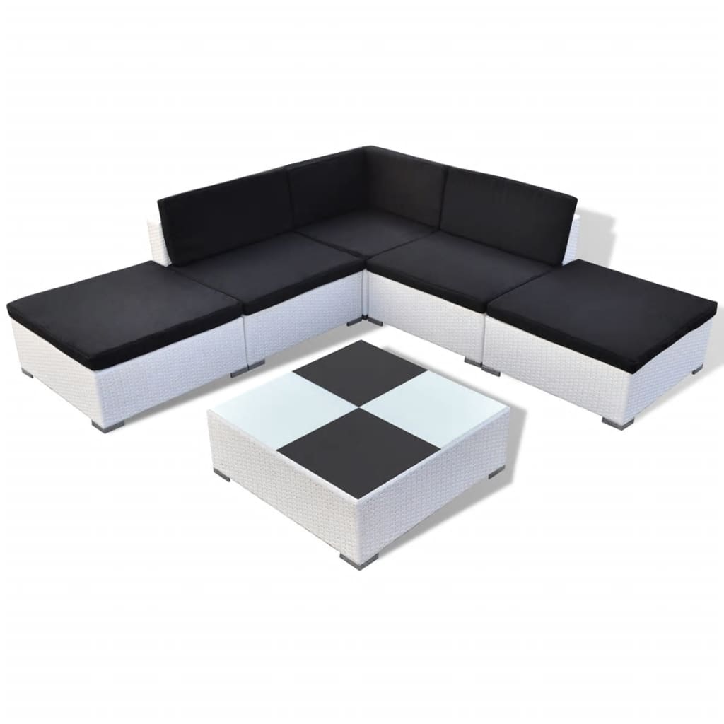 Set mobilier de grădină cu perne, 6 piese, alb, poliratan GartenMobel Dekor