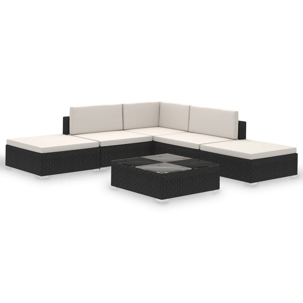 Set mobilier de grădină cu perne, 6 piese, negru, poliratan GartenMobel Dekor