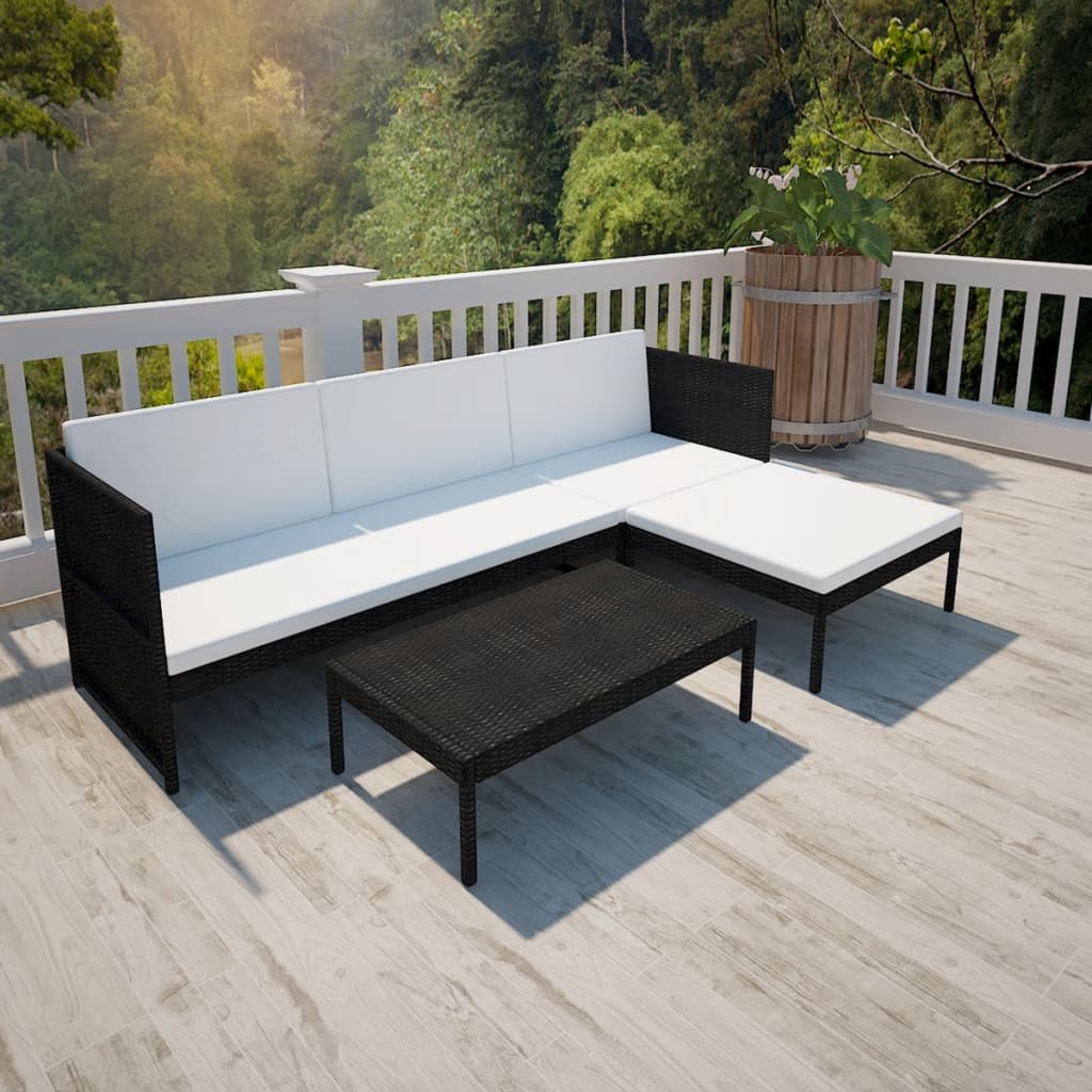 Set mobilier de grădină cu perne, 3 piese, negru, poliratan GartenMobel Dekor