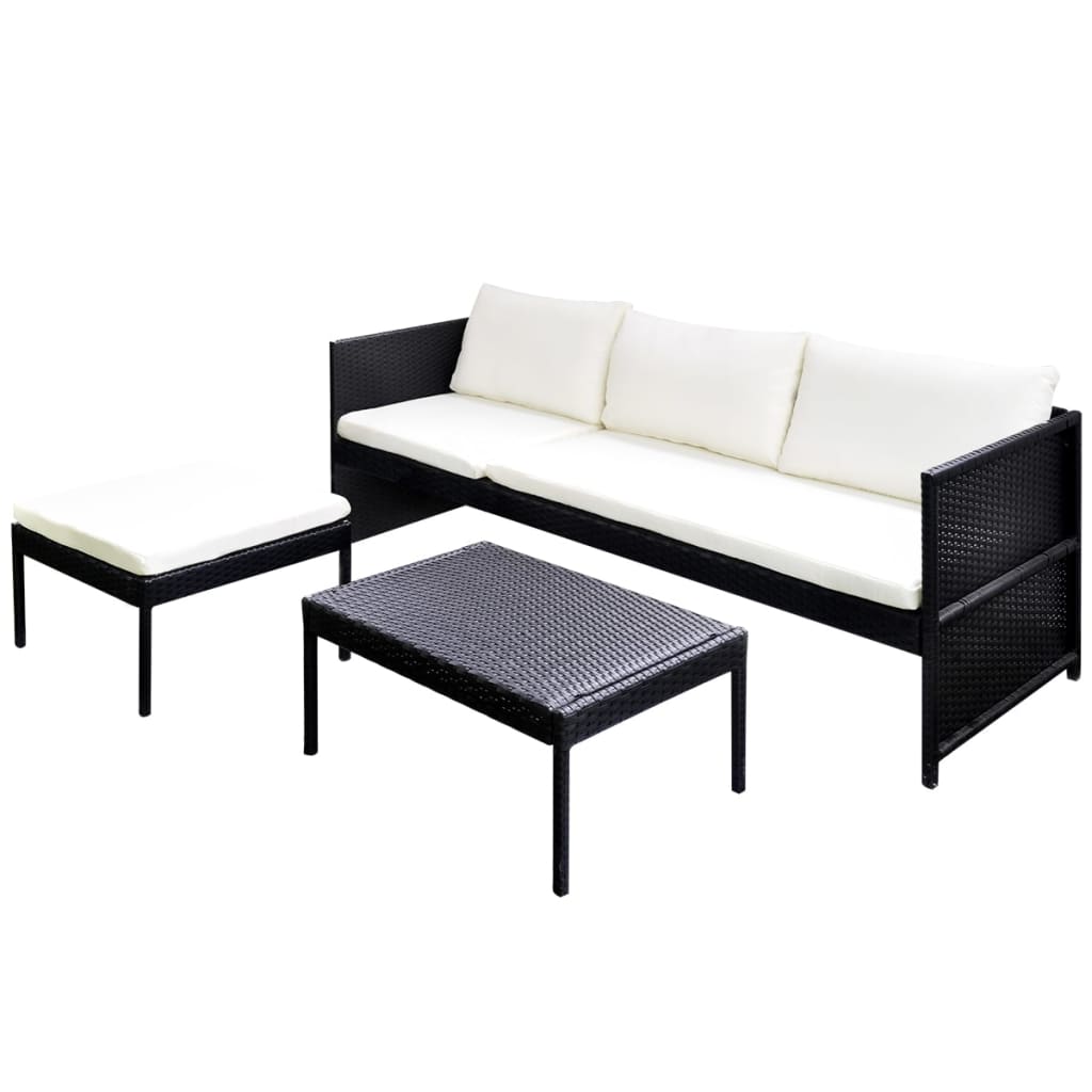 Set mobilier de grădină cu perne, 3 piese, negru, poliratan GartenMobel Dekor