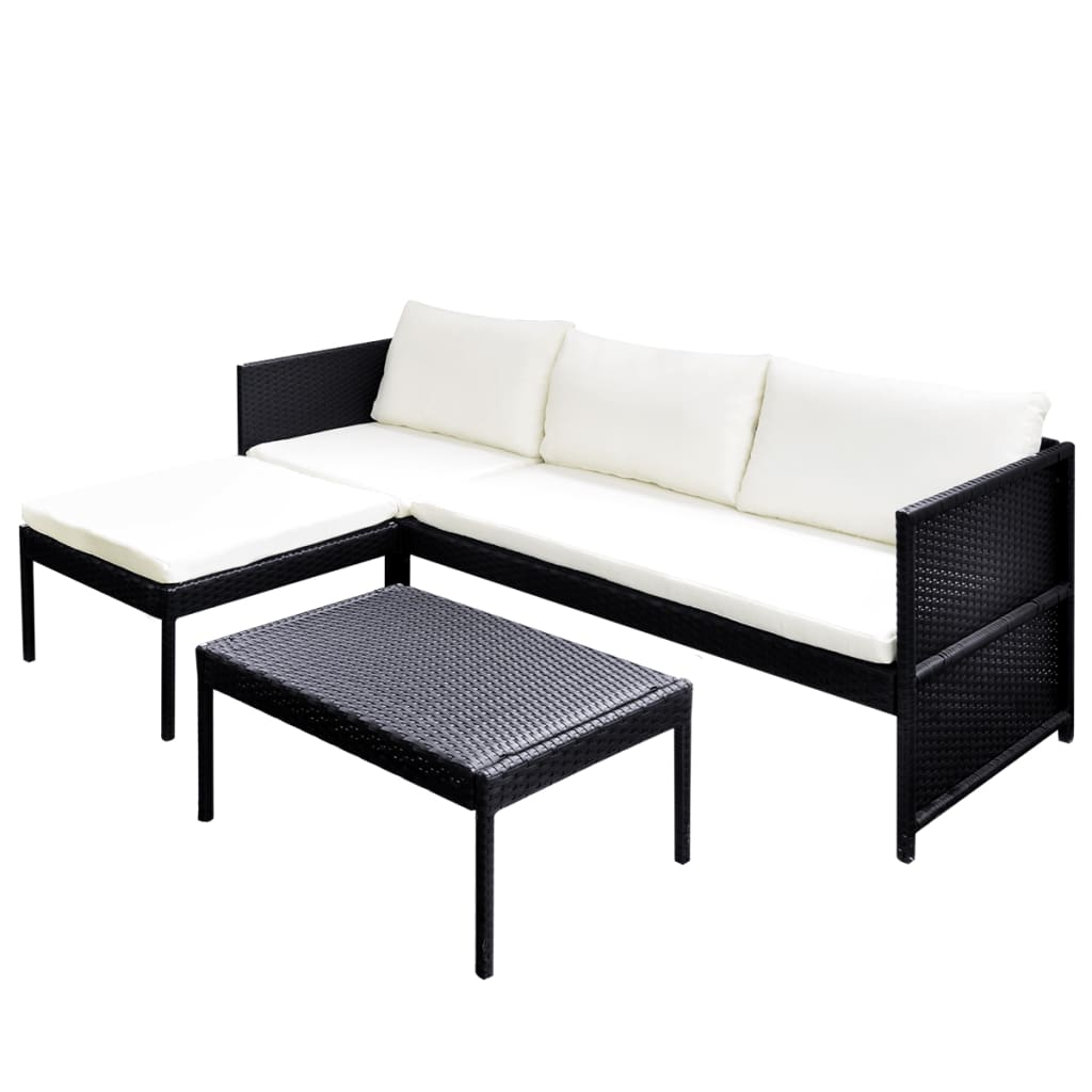 Set mobilier de grădină cu perne, 3 piese, negru, poliratan GartenMobel Dekor