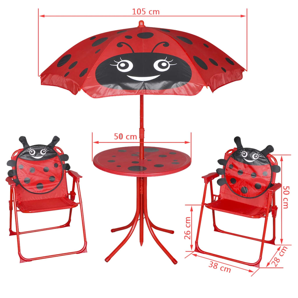 Set bistro pentru copii de grădină, cu umbrelă, 3 piese, roșu GartenMobel Dekor