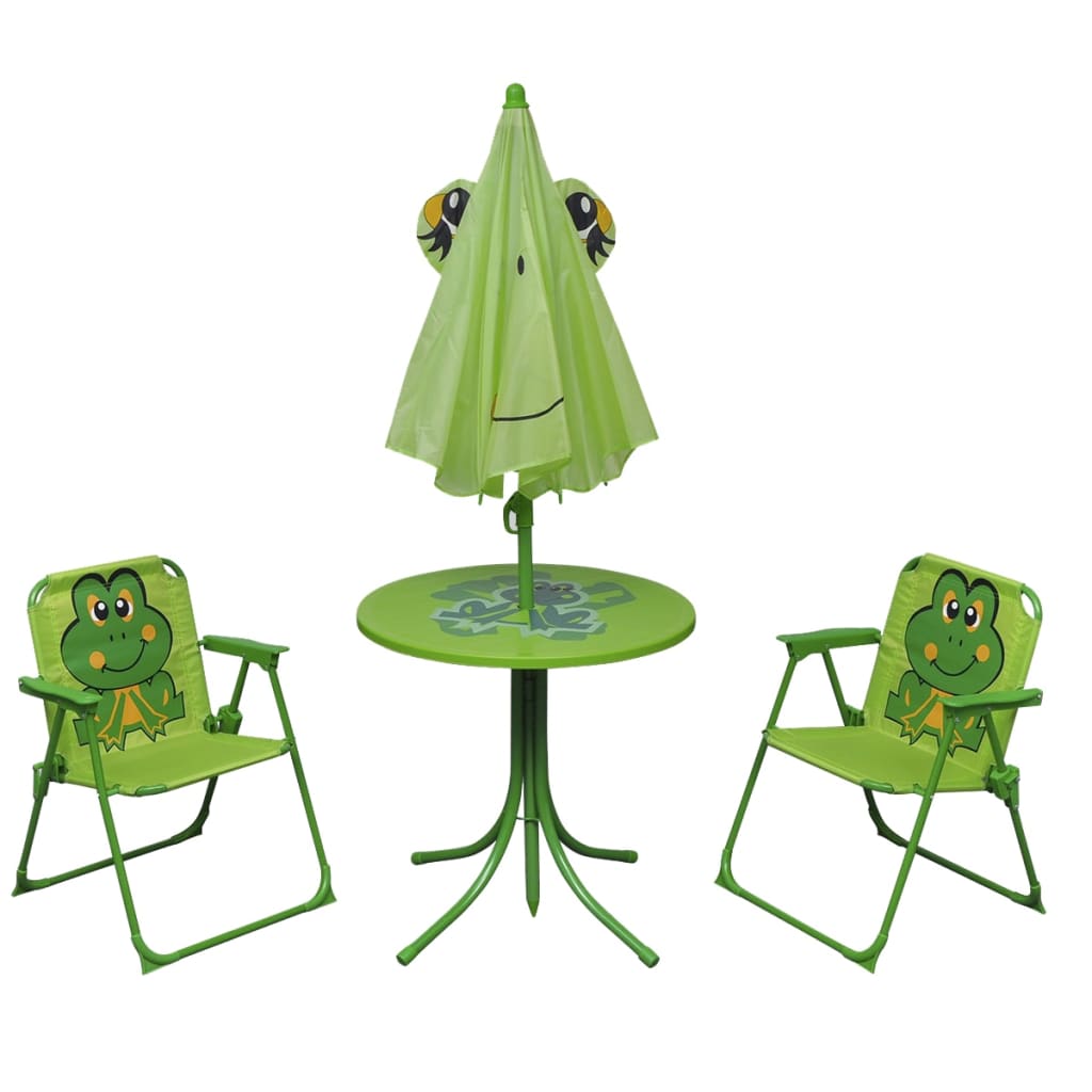 Set bistro pentru copii de grădină, cu umbrelă, 3 piese, verde GartenMobel Dekor