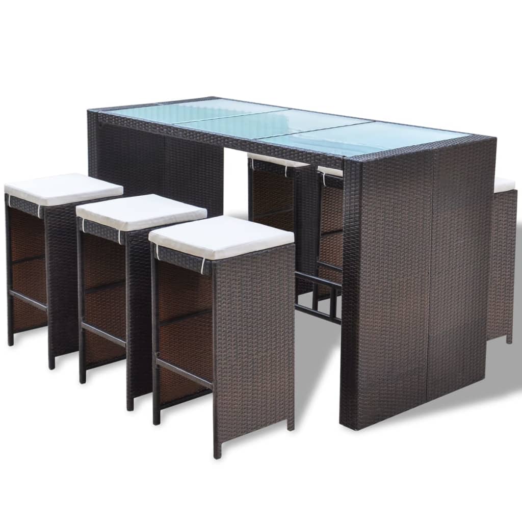 Set mobilier bar de grădină cu perne, 7 piese, maro, poliratan GartenMobel Dekor
