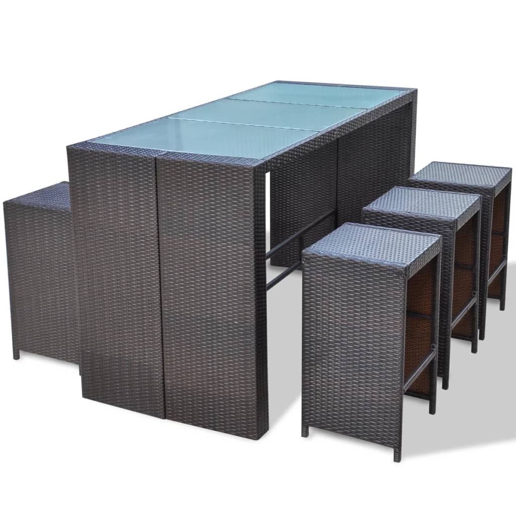 Set mobilier bar de grădină cu perne, 7 piese, maro, poliratan GartenMobel Dekor