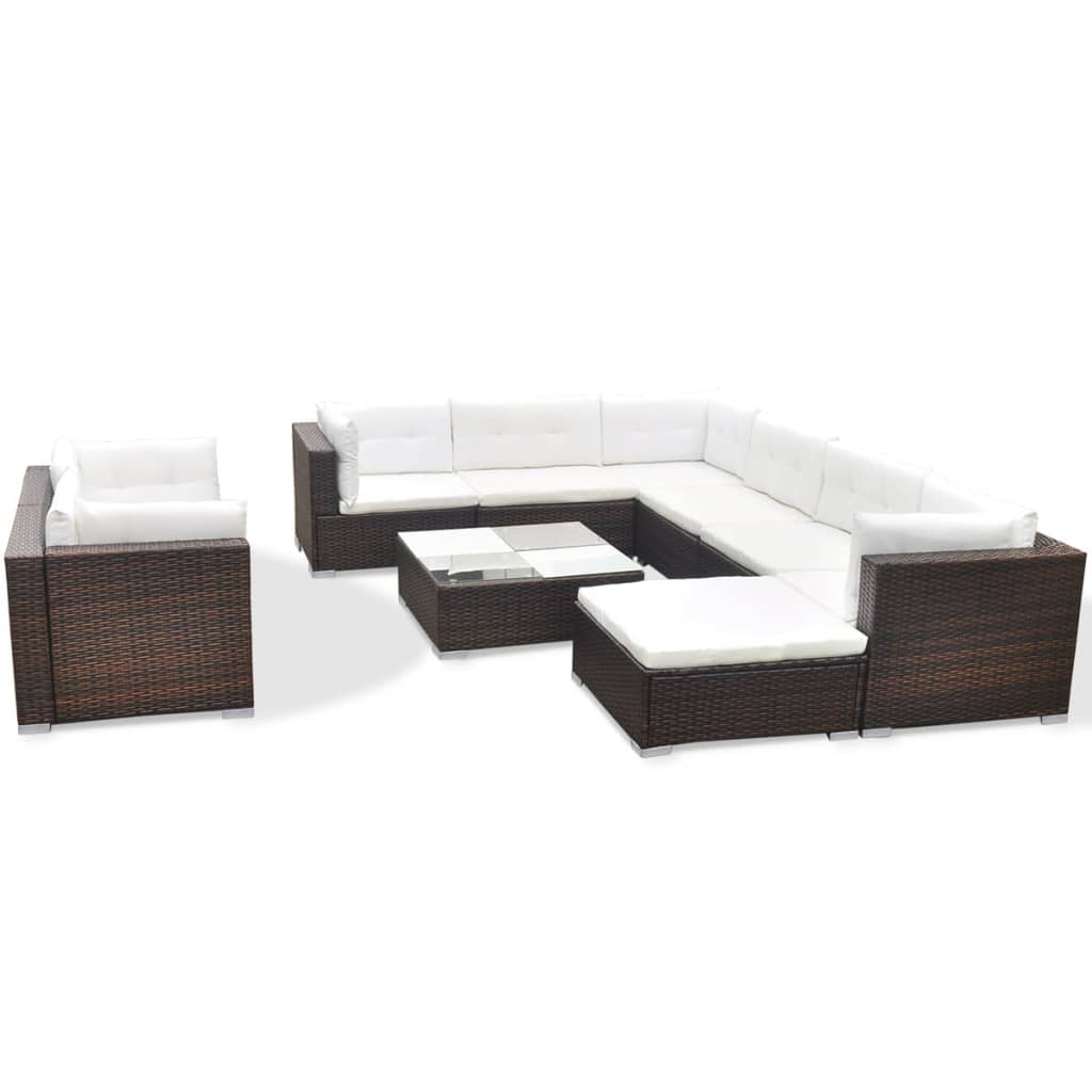Set mobilier de grădină cu perne, 10 piese, maro, poliratan GartenMobel Dekor