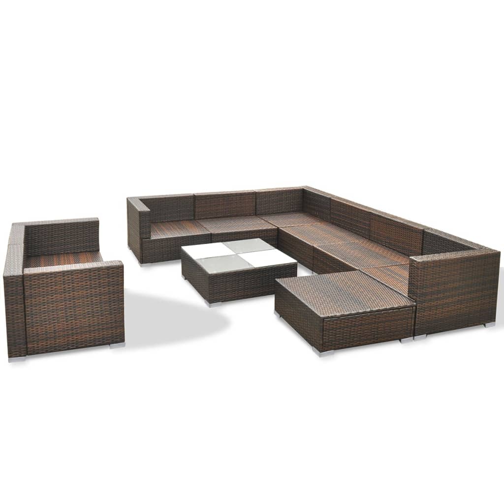 Set mobilier de grădină cu perne, 10 piese, maro, poliratan GartenMobel Dekor