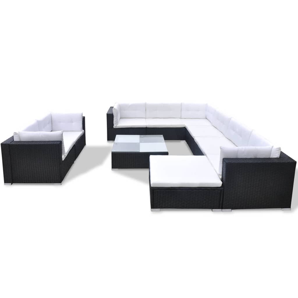 Set mobilier de grădină cu perne, 10 piese, negru, poliratan GartenMobel Dekor