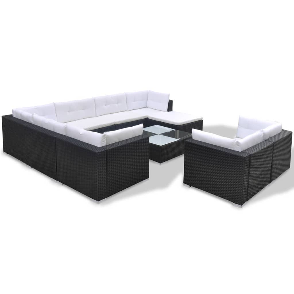 Set mobilier de grădină cu perne, 10 piese, negru, poliratan GartenMobel Dekor