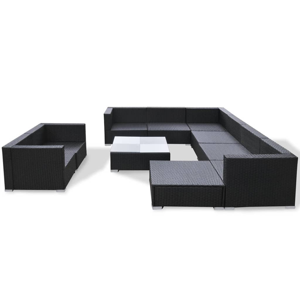 Set mobilier de grădină cu perne, 10 piese, negru, poliratan GartenMobel Dekor