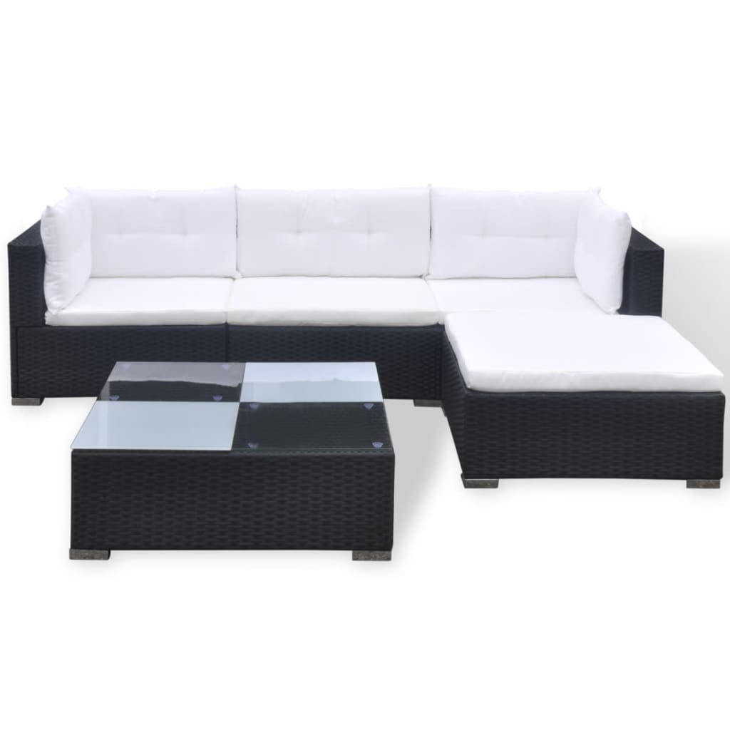 Set mobilier de grădină cu perne, 5 piese, negru, poliratan GartenMobel Dekor