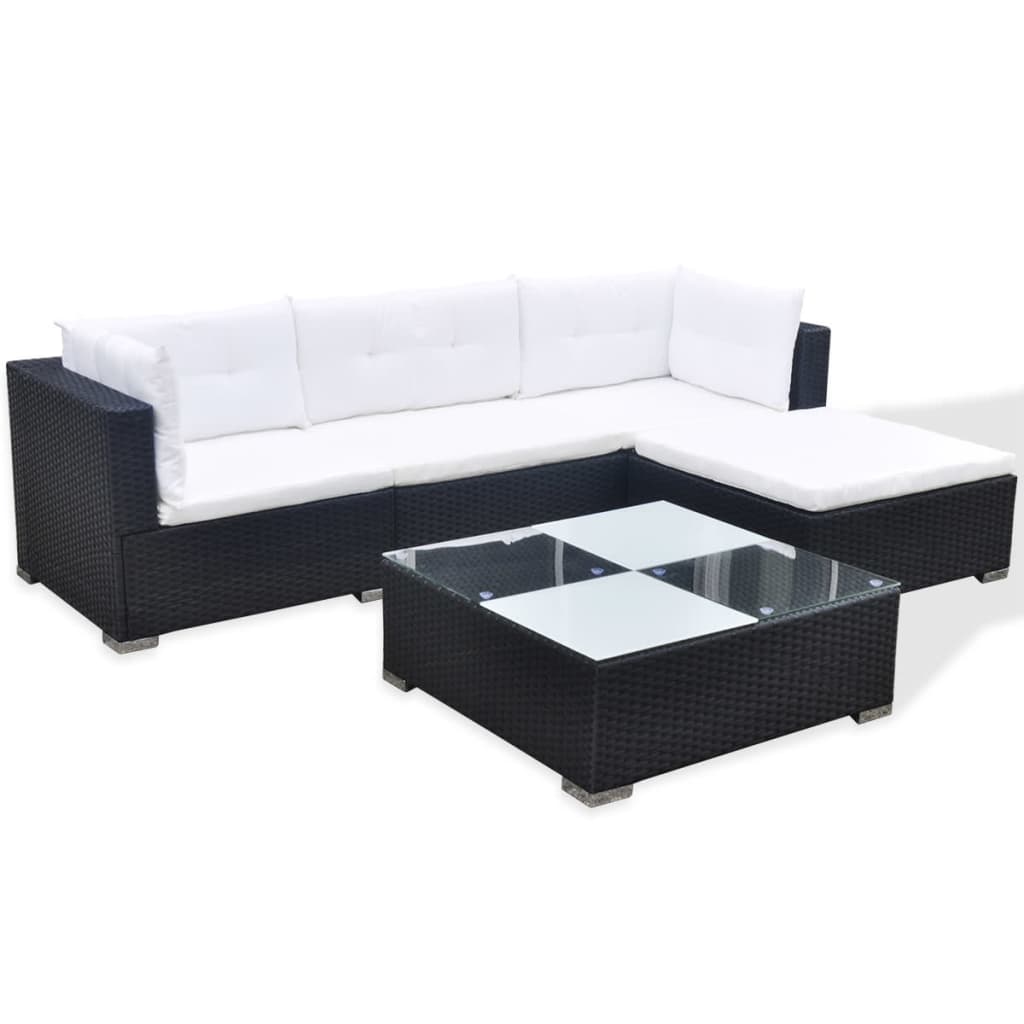 Set mobilier de grădină cu perne, 5 piese, negru, poliratan GartenMobel Dekor
