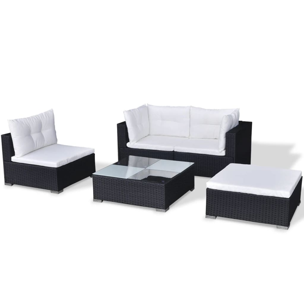 Set mobilier de grădină cu perne, 5 piese, negru, poliratan GartenMobel Dekor