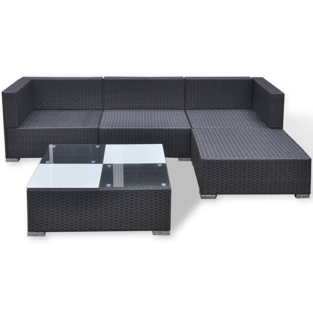 Set mobilier de grădină cu perne, 5 piese, negru, poliratan GartenMobel Dekor