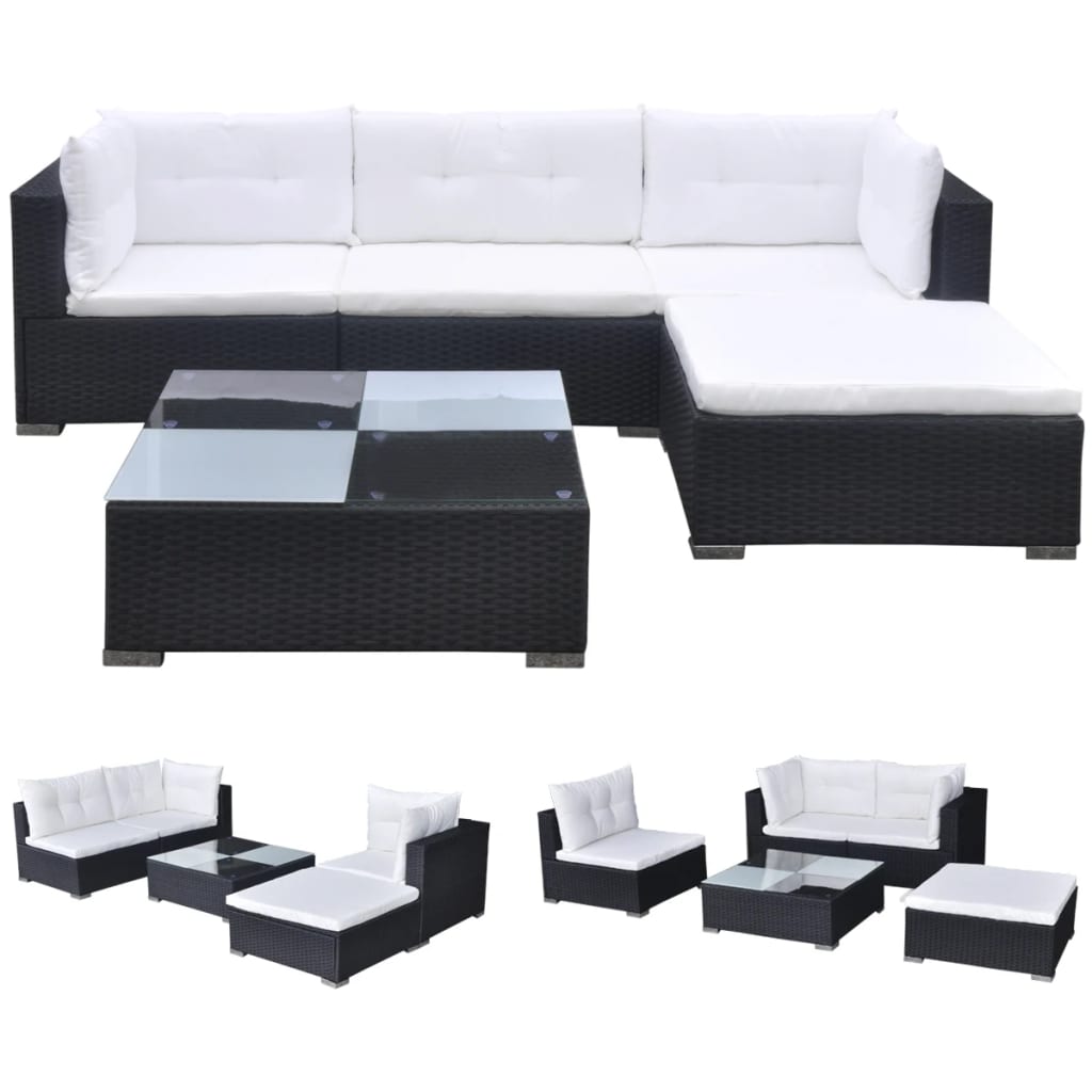 Set mobilier de grădină cu perne, 5 piese, negru, poliratan GartenMobel Dekor