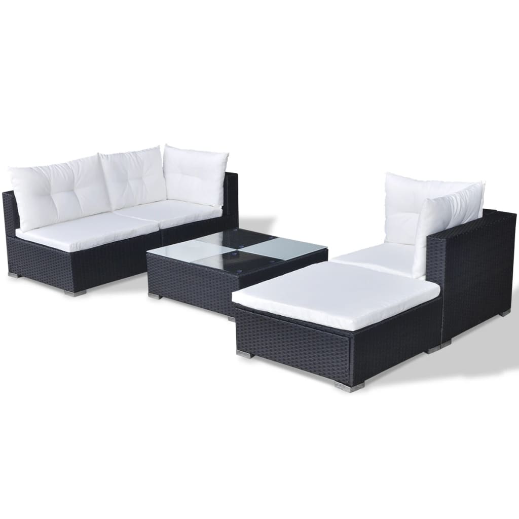 Set mobilier de grădină cu perne, 5 piese, negru, poliratan GartenMobel Dekor