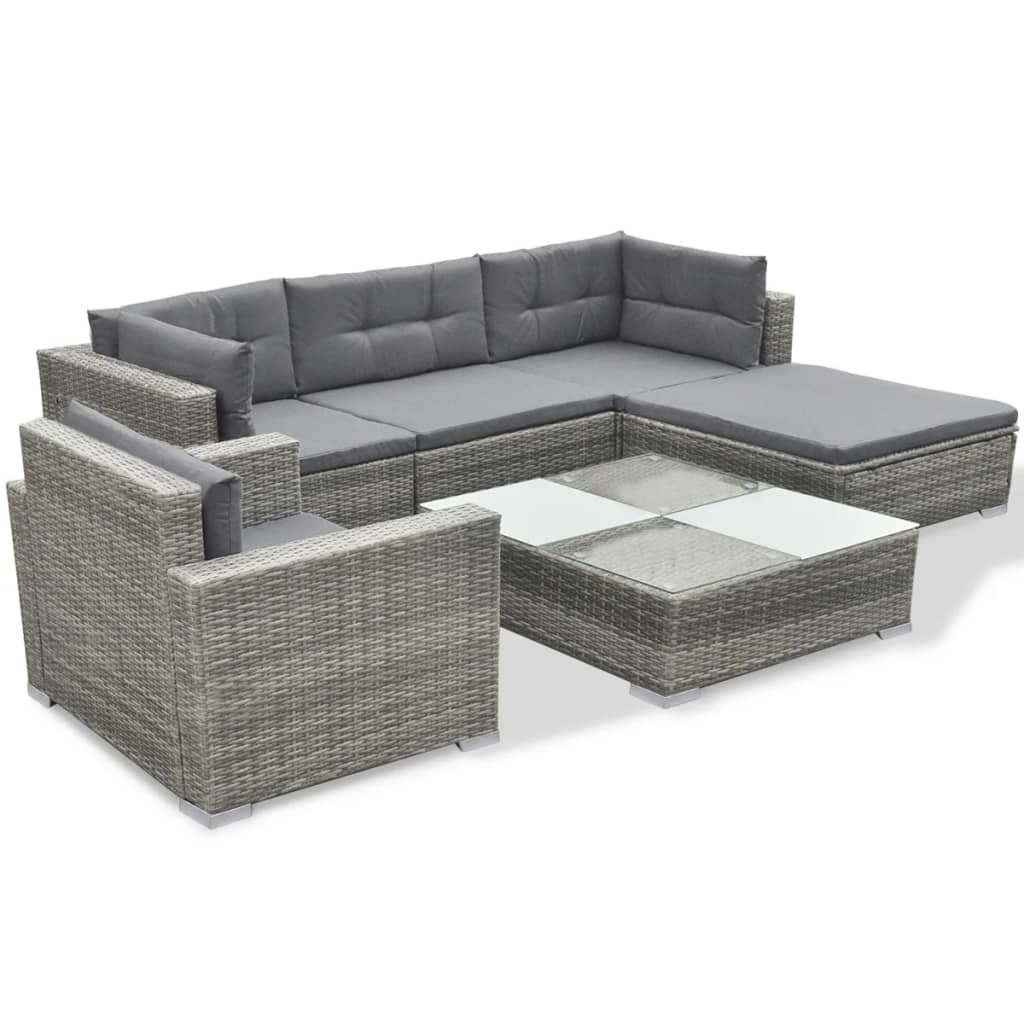 Set mobilier de grădină cu perne, 6 piese, gri, poliratan GartenMobel Dekor