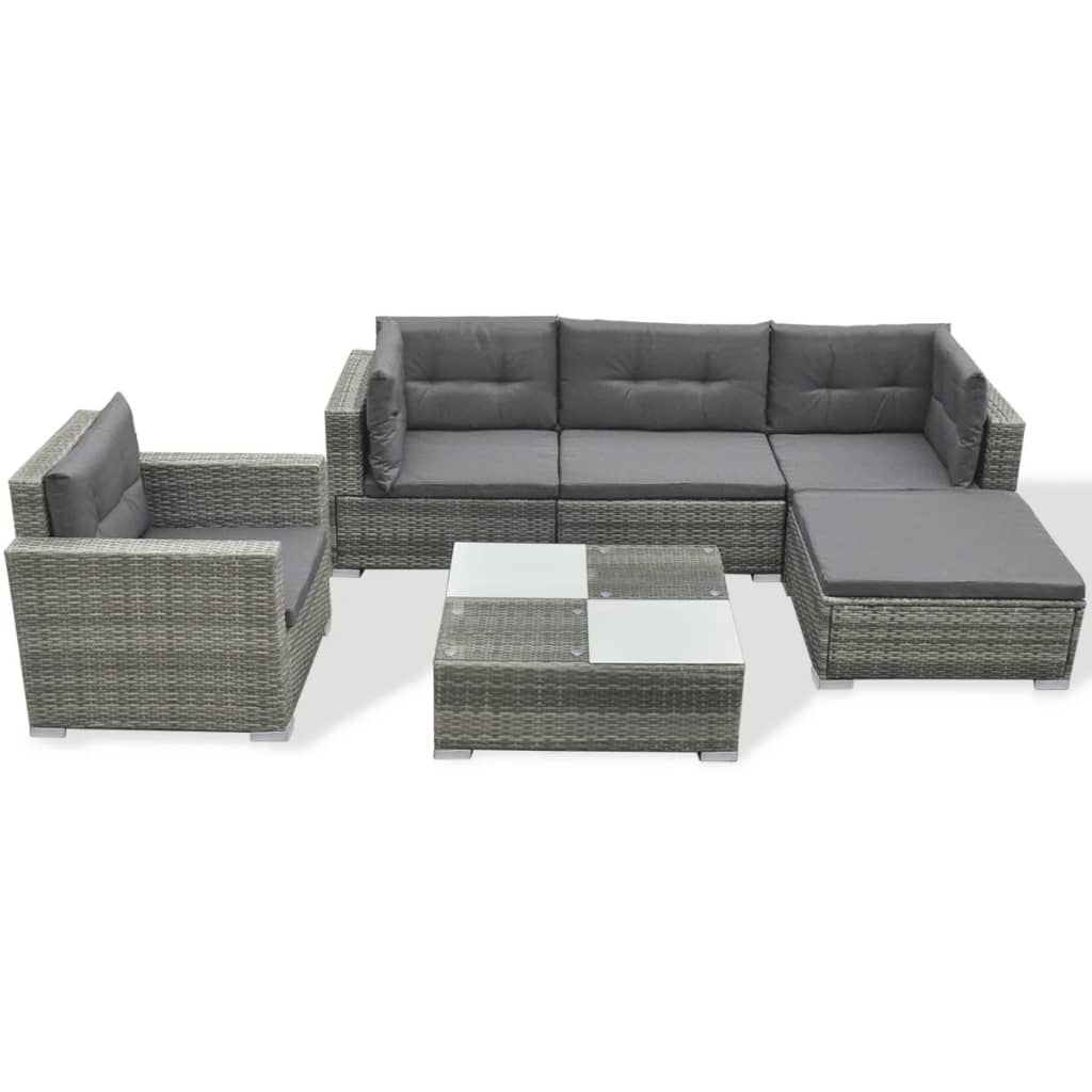 Set mobilier de grădină cu perne, 6 piese, gri, poliratan GartenMobel Dekor