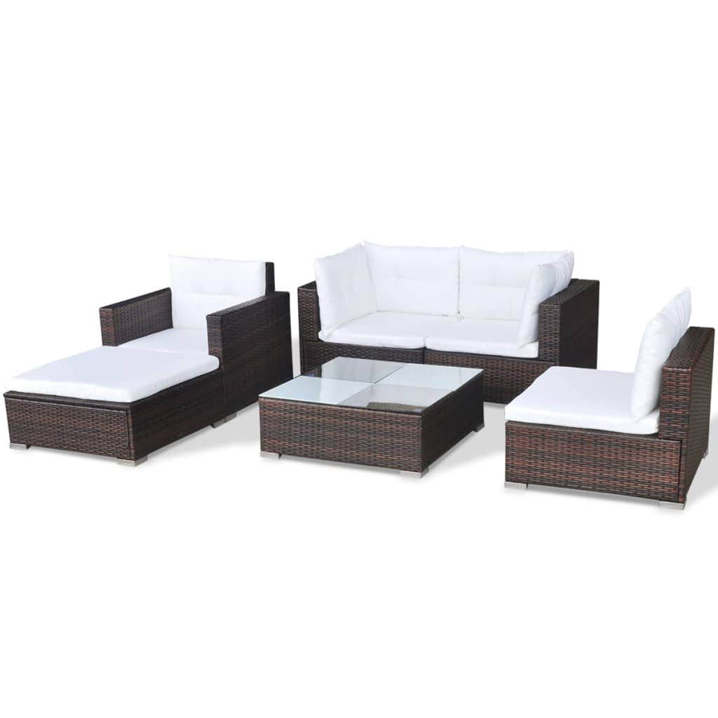 Set mobilier de grădină cu perne, 6 piese, maro, poliratan GartenMobel Dekor