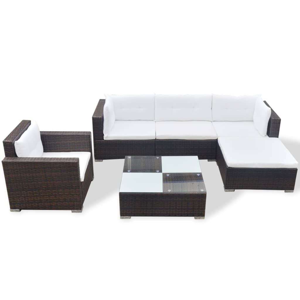 Set mobilier de grădină cu perne, 6 piese, maro, poliratan GartenMobel Dekor