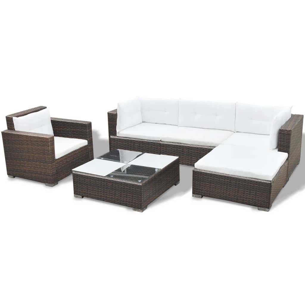 Set mobilier de grădină cu perne, 6 piese, maro, poliratan GartenMobel Dekor
