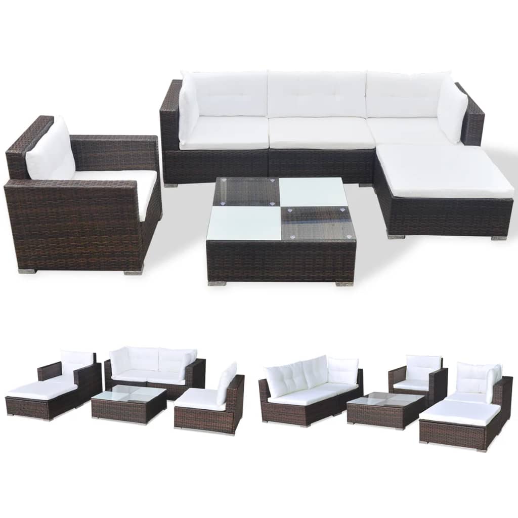 Set mobilier de grădină cu perne, 6 piese, maro, poliratan GartenMobel Dekor