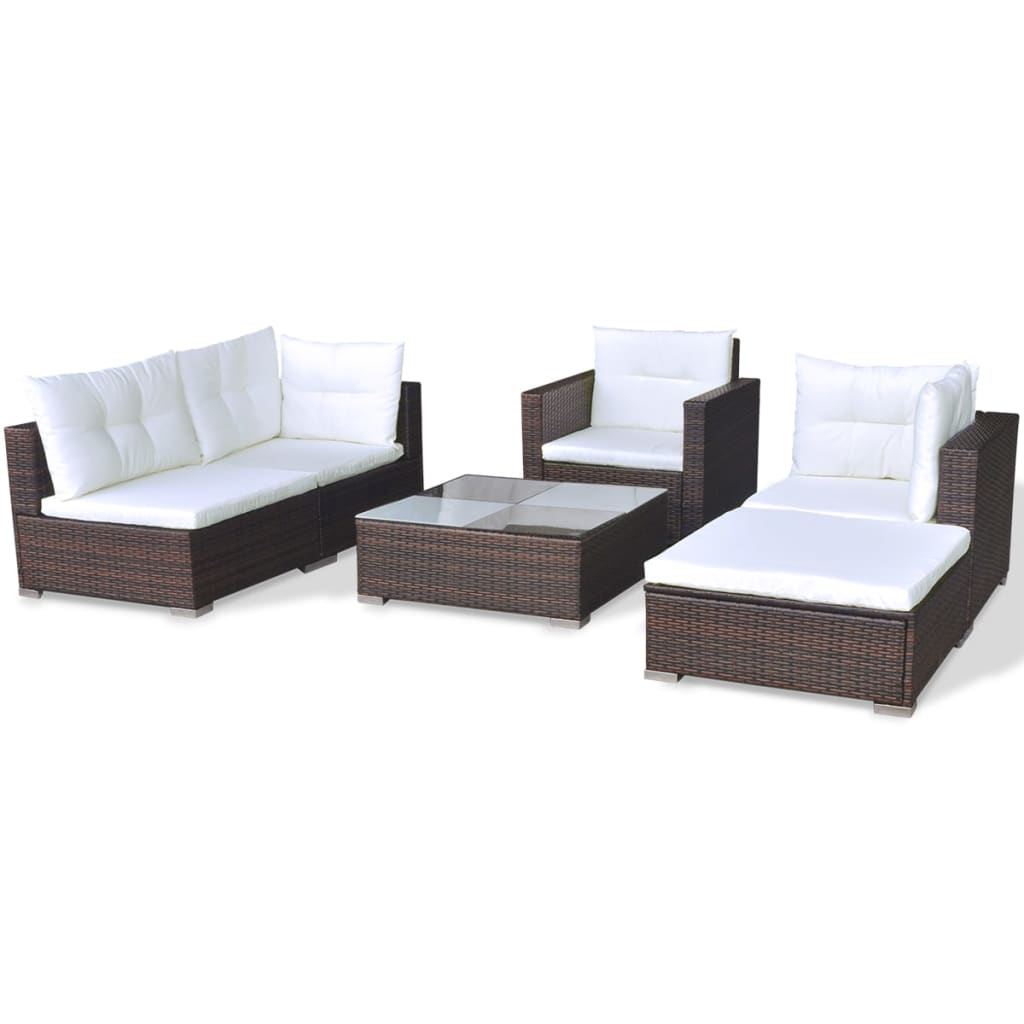 Set mobilier de grădină cu perne, 6 piese, maro, poliratan GartenMobel Dekor