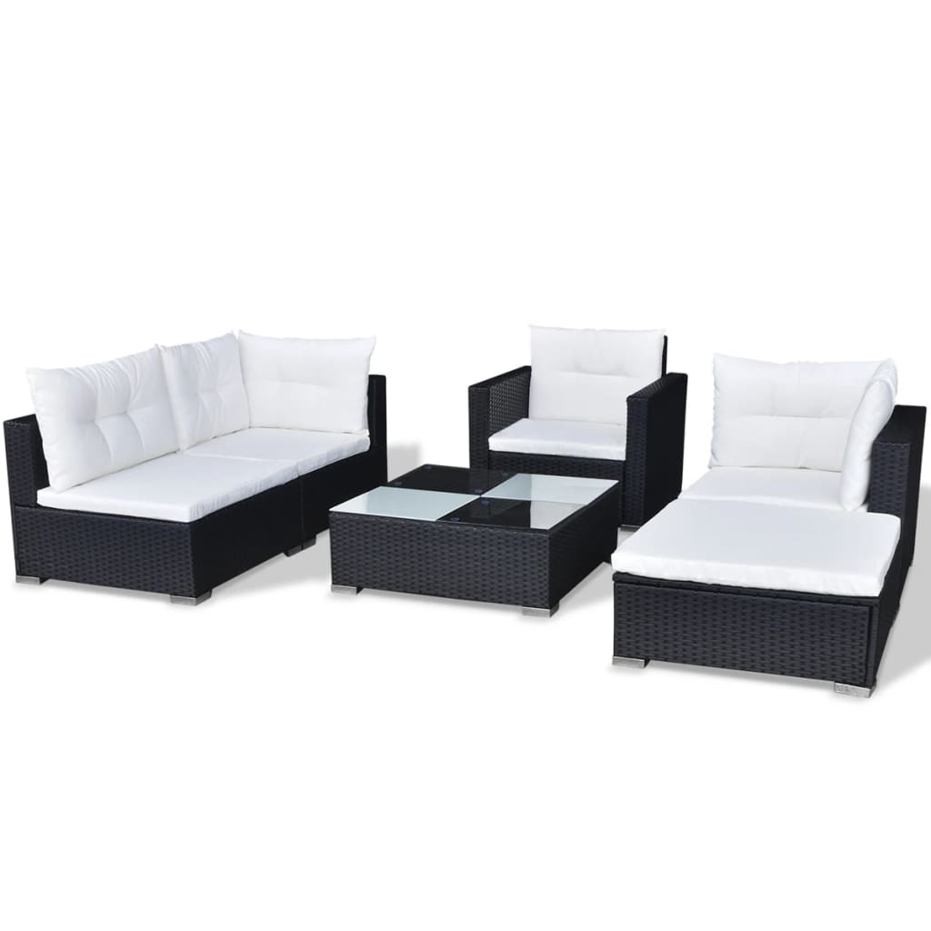 Set mobilier de grădină cu perne, 6 piese, negru, poliratan GartenMobel Dekor