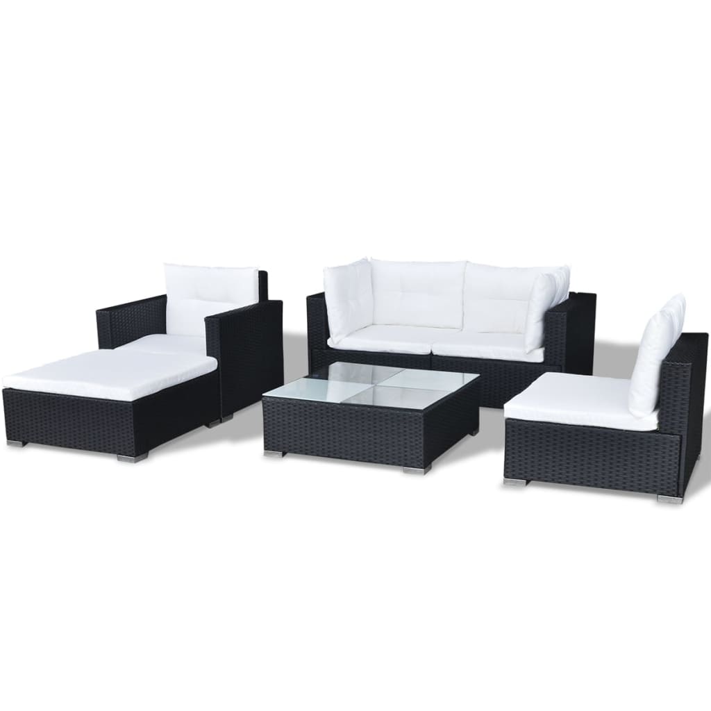 Set mobilier de grădină cu perne, 6 piese, negru, poliratan GartenMobel Dekor
