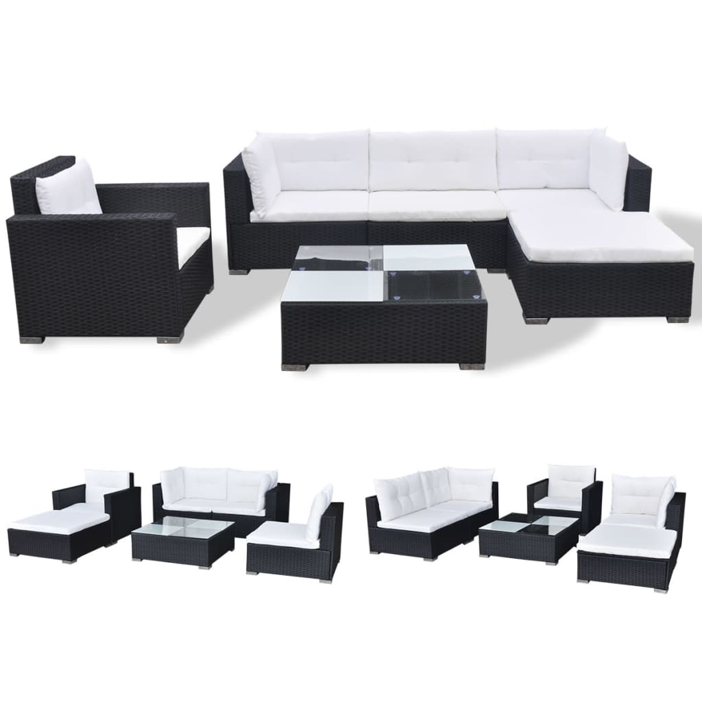 Set mobilier de grădină cu perne, 6 piese, negru, poliratan GartenMobel Dekor