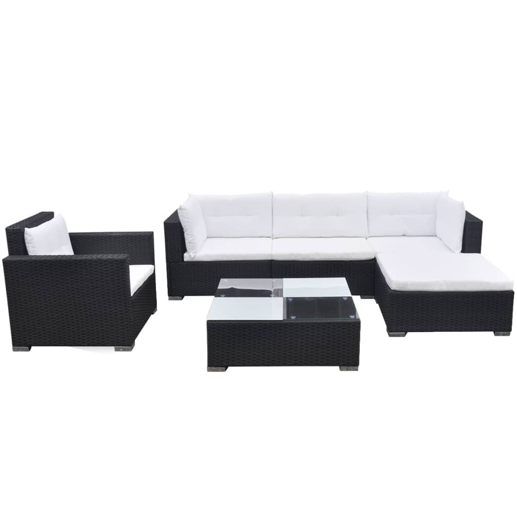 Set mobilier de grădină cu perne, 6 piese, negru, poliratan GartenMobel Dekor