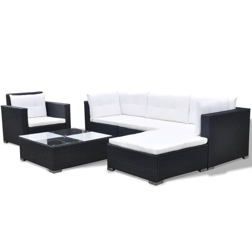 Set mobilier de grădină cu perne, 6 piese, negru, poliratan GartenMobel Dekor